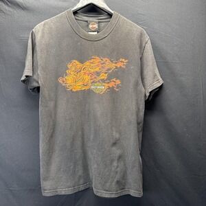 Vintage Harley-Davidson Shirt Mens Medium Black Flaming Hog Made USA 2005 Texas